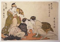 Lostsplendor:  “Arm Wrestling Between Two Beauties”, Japanese Color Woodcut: