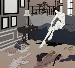 turtletotem:  motleypatches:  fealle:  mah au looks like this /foams in the mouth  I’m looking at this as Charles undressing while Erik’s a sleeping lump in the bed so the state of the floor? Just another average day at the mansion.  He didn’t think