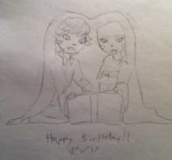  happy birthday!!!!! i&rsquo;m sorry about how sketchy and small this is they&rsquo;re sharing a snuggie and calliope is reading a story to caliborn i hope you like it happy birthday  AHHH THAT IS SO ADORABLE OMGGGG THEY&rsquo;RE SO CUTE OMG She&rsquo;s