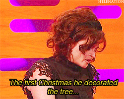 helenation:  Helena Bonham Carter on Tim Burton decorating the Christmas tree   I think she&rsquo;s confusing the &ldquo;zombies and dead babies&rdquo; with claymation versions of herself and Johnny Depp.