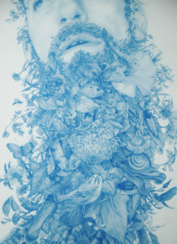 Zachari Logan - Wild Man 2. (detail)  Blue pencil on mylar, 18 x 40 inches, 2012.