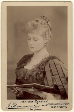 historysquee:  Alexandra, Empress of Russia (née Princess Alix of Hesse and by Rhine, granddaughter of Queen Victoria) By John Thomson Albumen cabinet card, circa 1890 