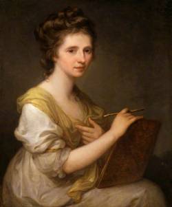 books0977:  Angelica Kauffman (Self Portrait), c.1770-1779. Angelica Kauffmann. Oil on canvas. National Portrait Gallery, London. Kauffman balances her drawing book. The pastel is held firmly in a ‘porte-crayon’ - a pastel holder which gave the
