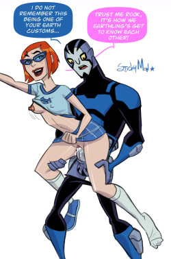 stickymon:  Gwen Tennyson and Rook from Ben 10: Omniverse.  I don’t care what anyone says I like her knew look, she’s been Velmafied and its sexy.  Honestly, before Alien Force or Omniverse this is kinda how I&rsquo;d picture Gwen to be when she&rsquo;s