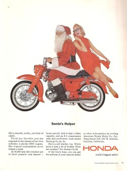vintagebounty:  Honda Motorcycle CA-95 1964 Original Christmas Vintage Advertisement Available here: https://www.etsy.com/listing/117211760/honda-motorcycle-ca-95-1964-original 