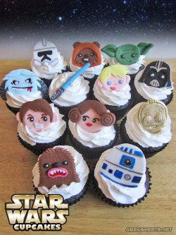 insanelygaming:  Star Wars Cupcakes  Created by Geek Sweets   Someone, quickly, get me this. It is your destiny. Search your feelings, you know it to be true.